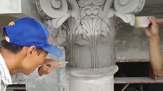Exquisite Art from sand and cement on concrete columns - Construction News