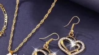 Romantic Double Heart Necklace, Earrings & Bracelet Jewelry Set