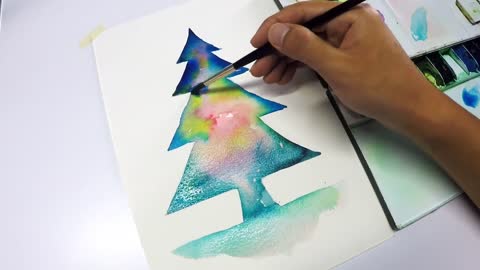 Painting Galaxy Pine Tree Easy Technique _ Speed Painting