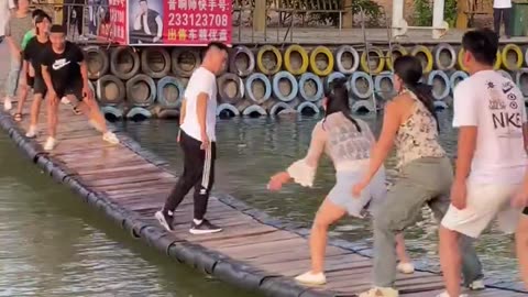 People falling into water in swing game