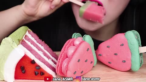 Watermelon Ice Cream, Watermelon Cake, and Watermelon Juice ASMR