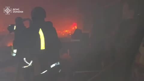 Rescuers are fighting a fire in a construction hypermarket in Kharkiv