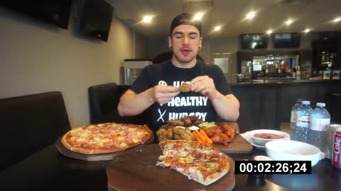 BIG PIZZA AND CHICKEN WING CHALLENGE | Gourmet Wood Fired Pizza | Man Vs Food