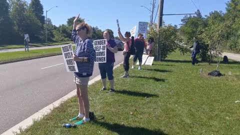 Small group of demonstrators gather in opposition to placing trans women in womens prisons
