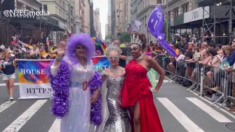 Dog mask and breasts shaking at the NYC Pride 'Weimar Republican' march...