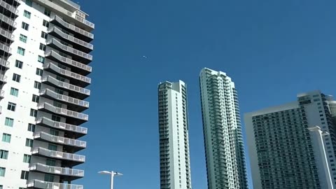 Rooftop parking in Miami,Biscayne Blvd. high rise buildings view.