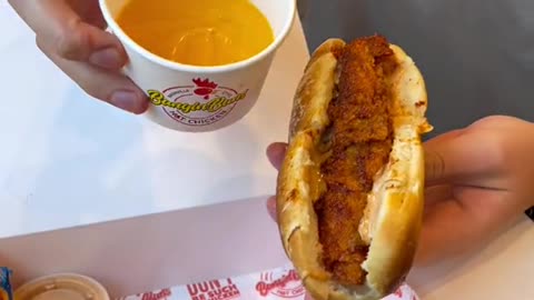 Food porn at its finest! Cheesy hot chicken sandwich from