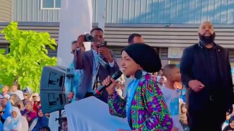 Rep. Ilhan Omar (D) just held an event in Minneapolis, no english or american flags