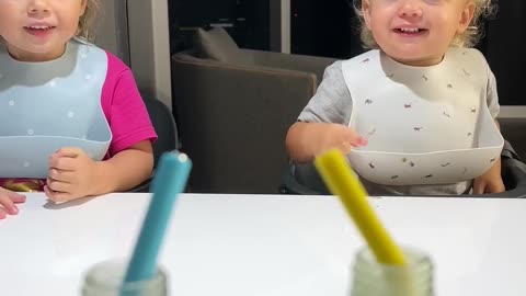 Kids are happy to try new drinks. Funny Baby video!