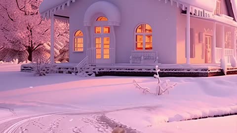 Dog playing beautiful snow fall