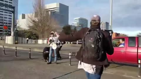 Instant Karma As AntiFa Tries To Protest “March For Jesus” And Jesus Uses A Red Nissan To Punish Him