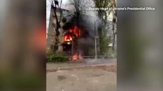 Fire blazes in Kyiv after two residential blocks hit