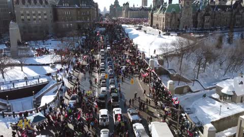 Incredible Drone Footage If Massive Crowd At Parliament In Canada