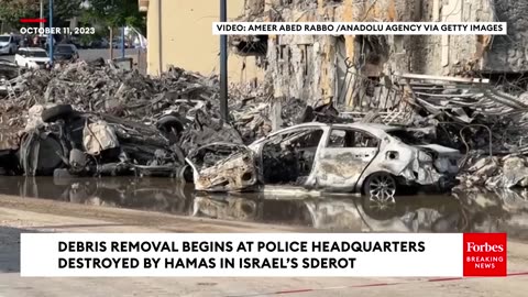 Debris Removal Begins At Police HQ Destroyed By Hamas In Sderot, Israel