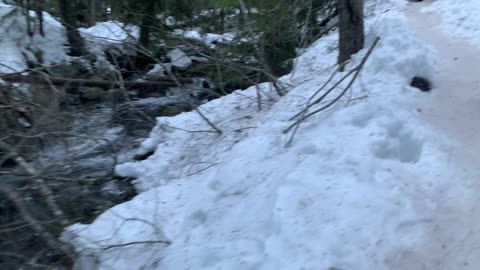 Snowy Riverside Hiking – Tamanawas Falls – Mount Hood – Oregon – 4K