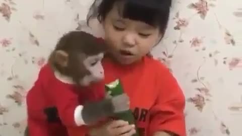 Little Girl & Monkey Share the SWEETEST Moments! #JungleBFFs"🐒❤️