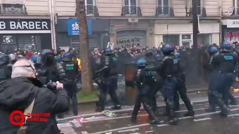 NOW - Severe clashes in Paris, police hit by firebombs.