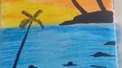 Art Of Beautifull Beach Scenery || Drawing Of Beautifull Beach Scenery || #shortsvideo #shortsfeed
