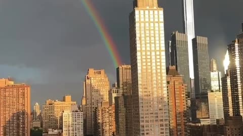 Massive double rainbow over New York City tonight on 9/11