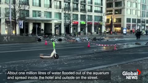 Huge aquarium in Berlin inexplicably bursts, dumping 1 million litres of water onto city streets