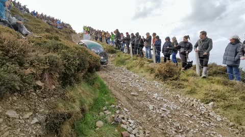 Green VW Beetle hill climb UK