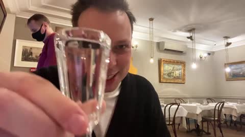 Drinking VODKA at “PETROV-VODKIN Intelligent Russian Cuisine Restaurant in St Petersburg