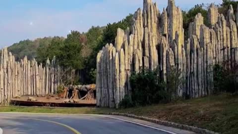 Cycling past a park, in this beautiful place there is a rockery