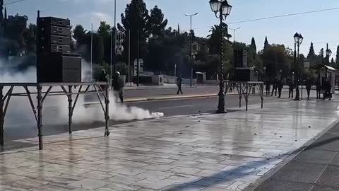 Rain of molotov cocktails in front of the Parliament in Athens.