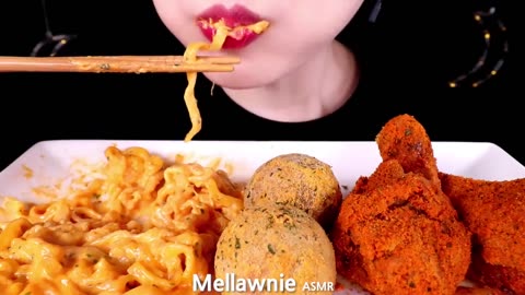 ASMR CHEESY CARBO FIRE NOODLE, FRIED CHICKEN, CHEESE BALL!