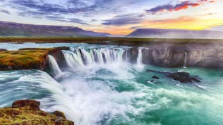 Fantastic Sunset Scene Of Powerful Godafoss Waterfall Free To Use Loop Video (No Copyright)