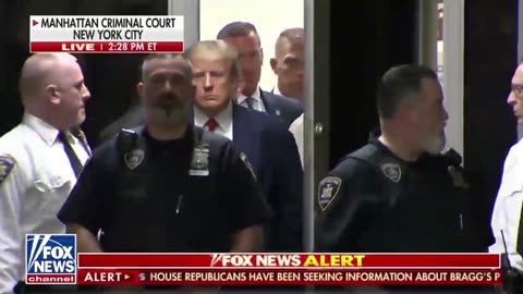 Trump does not take questions from reporters as he enters the courtroom
