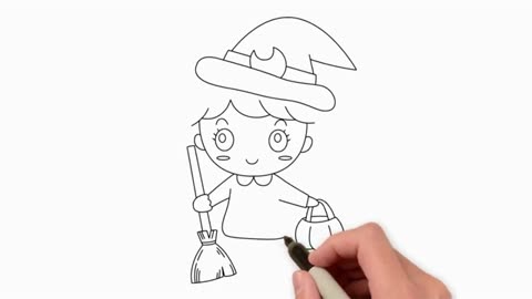 Drawing Halloween Witch 🧹 | How to draw a Kawaii witch for Halloween 🎃
