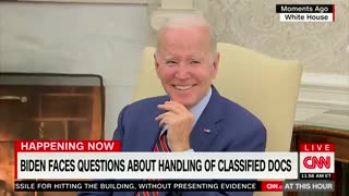Biden Holds Back Laughter While Ignoring Reporters Asking Questions on Classified Docs