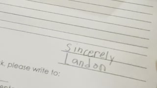 Landon's school letter to Eystreem Fan Mail!