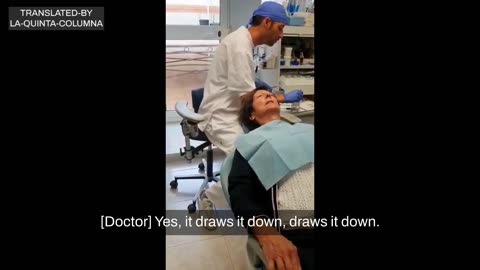 Dentist injects anesthetic using the Sevillano-Delgado magneto-thermal depuration technique.