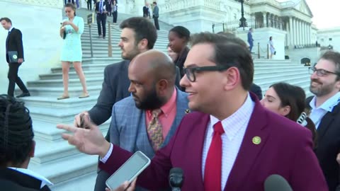 Rep. Bowman yells at Rep. Santos to resign on Capitol steps