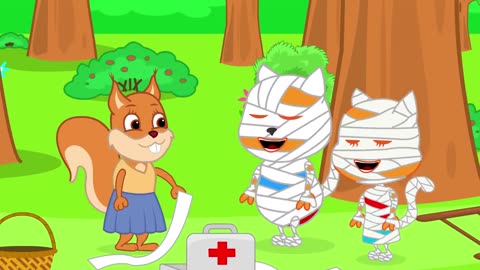 Cats Family in English - Fake Zombies Cartoon for Kids
