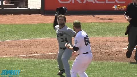 Bryce Harper and Hunter Strickland throw punches at each other, a breakdown Jomboy Media