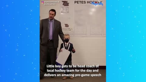 Little boy delivers motivational pre-game speech to his favorite hockey team the Peterborough Petes