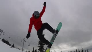 Snowboarder Overshoots The Jump