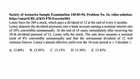 Exam FM exercise for July 2, 2022