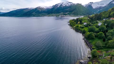 aerial footage beautiful nature norway flying over the lakes and fjordsview from the birds eye view