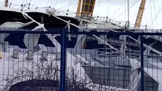 Storm Eunice shreds London's O2 arena roof