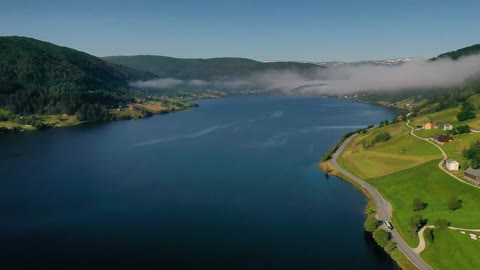 aerial footage beautiful nature norway over the clouds