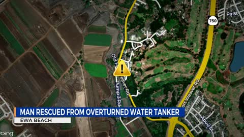 Man pinned after water tanker truck overturns