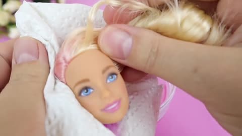 Barbie Dolls Makeover Transformation DIY Miniature Ideas for Barbie Wig, Dress Faceup-7