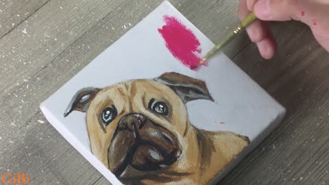 Art painting modern - Acrylic painting lesson for a small canvas of "Baby Bulldog"