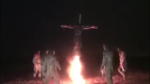 Azov Batt. Burning Donbass Man Alive on a Cross for Seperatist Activities