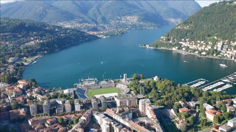 como city lake aerial view in italy