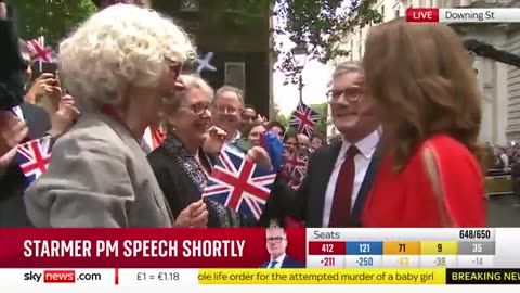 Roaring cheers as Starmer arrives at Downing Street Sky News